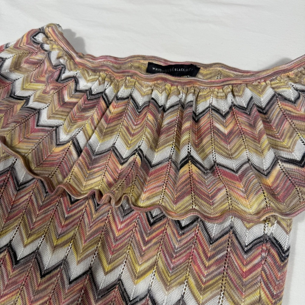 White House Black Market Chevron Ruffle Off The Shoulder Knit Top Pink XS Resort